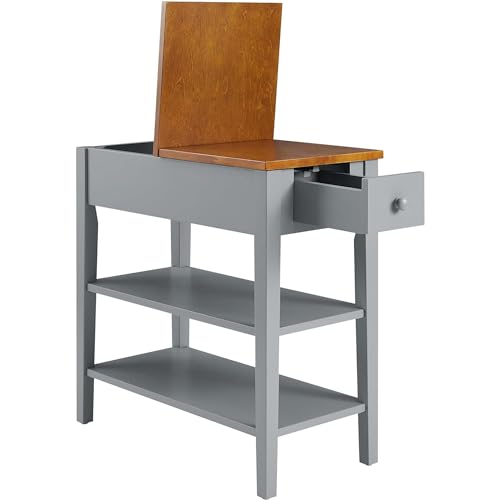 Gray Side Table with Charging Post and Storage Cabinet Q249
