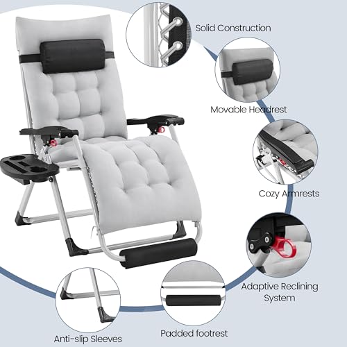 Gray Folding Reclining Lounge Chair with Removable Pad G170