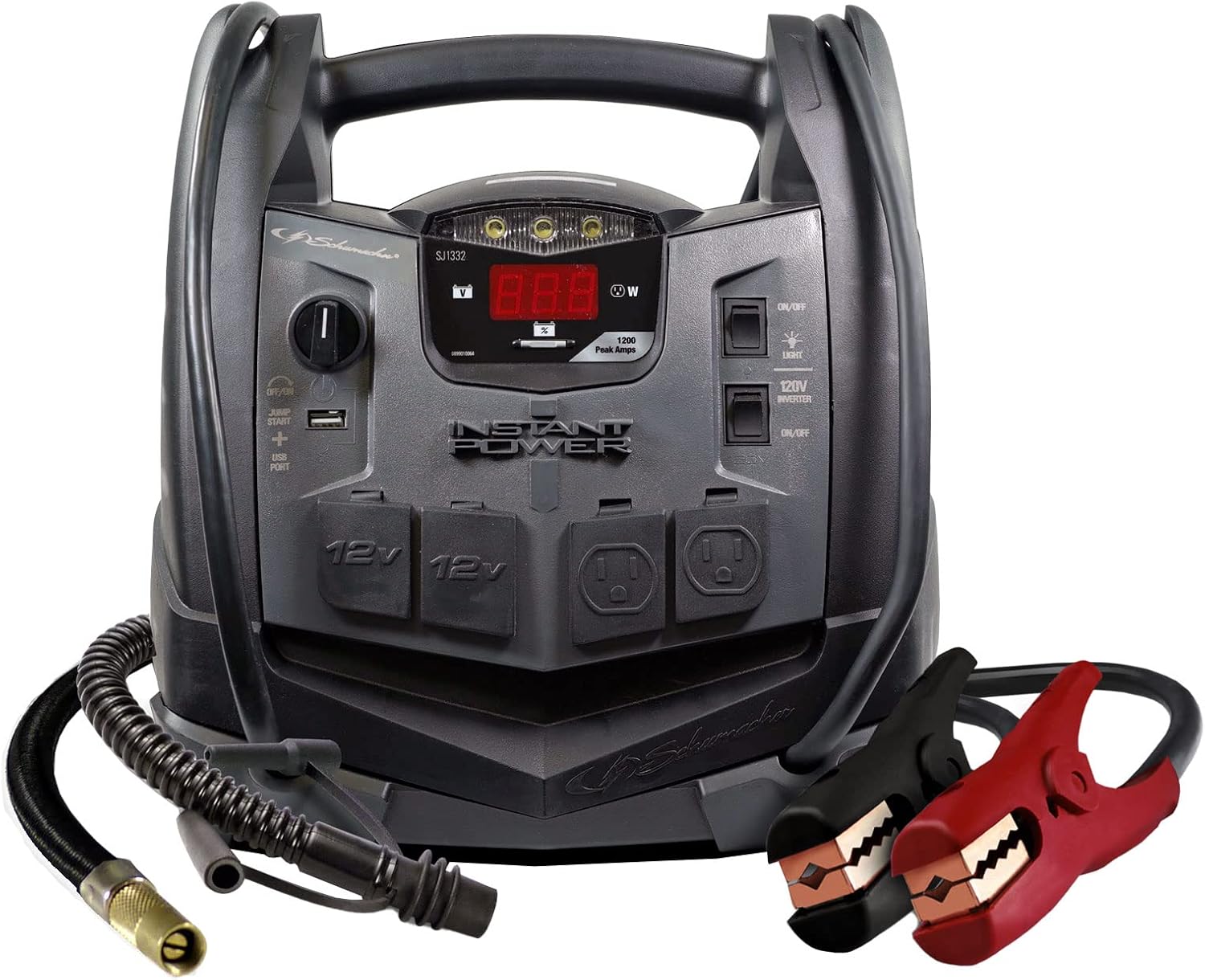 Portable Power Station and Jump Starter with 150-PSI Air Compressor, 200 Continuous/400 Peak Watt Power Inverter, Black W3196