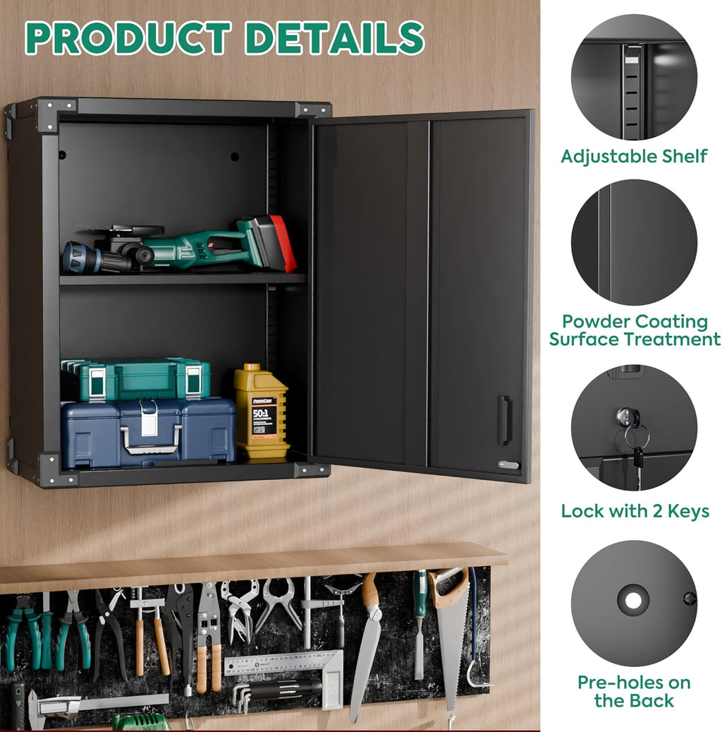Black Metal Wall Cabinet with Locking Door and Adjustable Shelf N308899