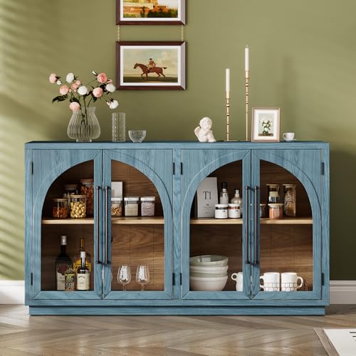 Black Large Sideboard Cabinet with 4 Glass Doors E1361