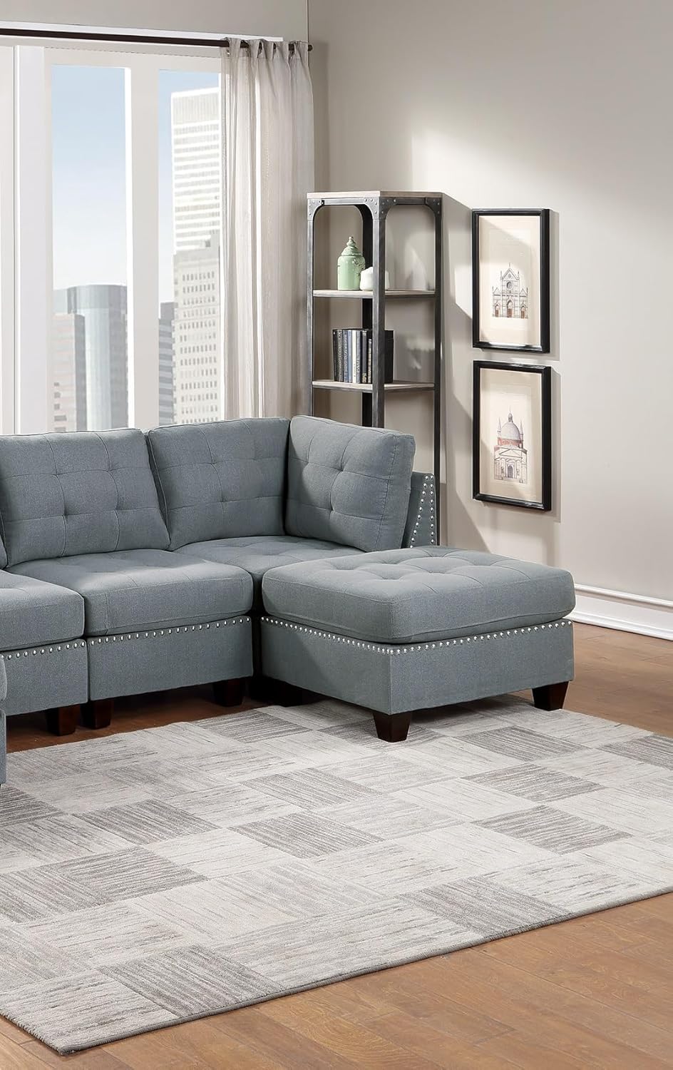 Gray Linen Like Fabric Modular Sectional 6pc Set P144204