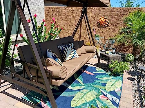 Grey 3-seat Outdoor Swing Chair with Canopy and Cup Holder D846430
