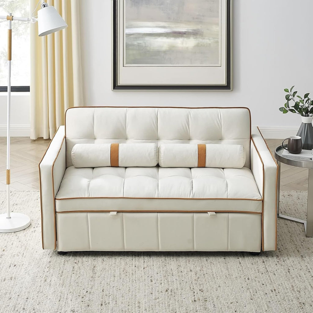 Beige 2 Seater Sleep Sofa Bed with Side Pockets E5151
