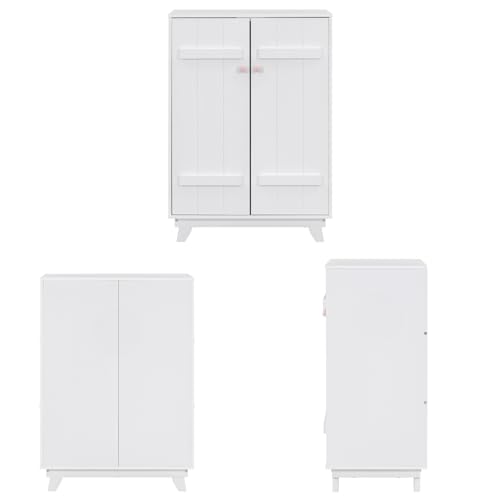 White Wooden Wardrobe Cabinet with Hanging Rod and Doors N31139